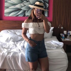 Off the Shoulder White Crop Top